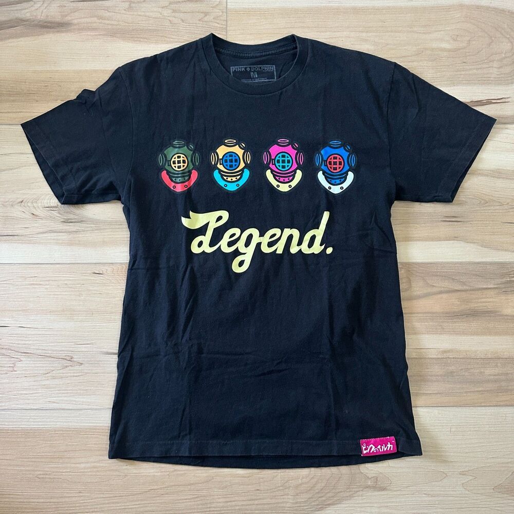 Pink Dolphin T Shirt Graphic Divers Wave Black Logo Streetwear Skate Size Medium